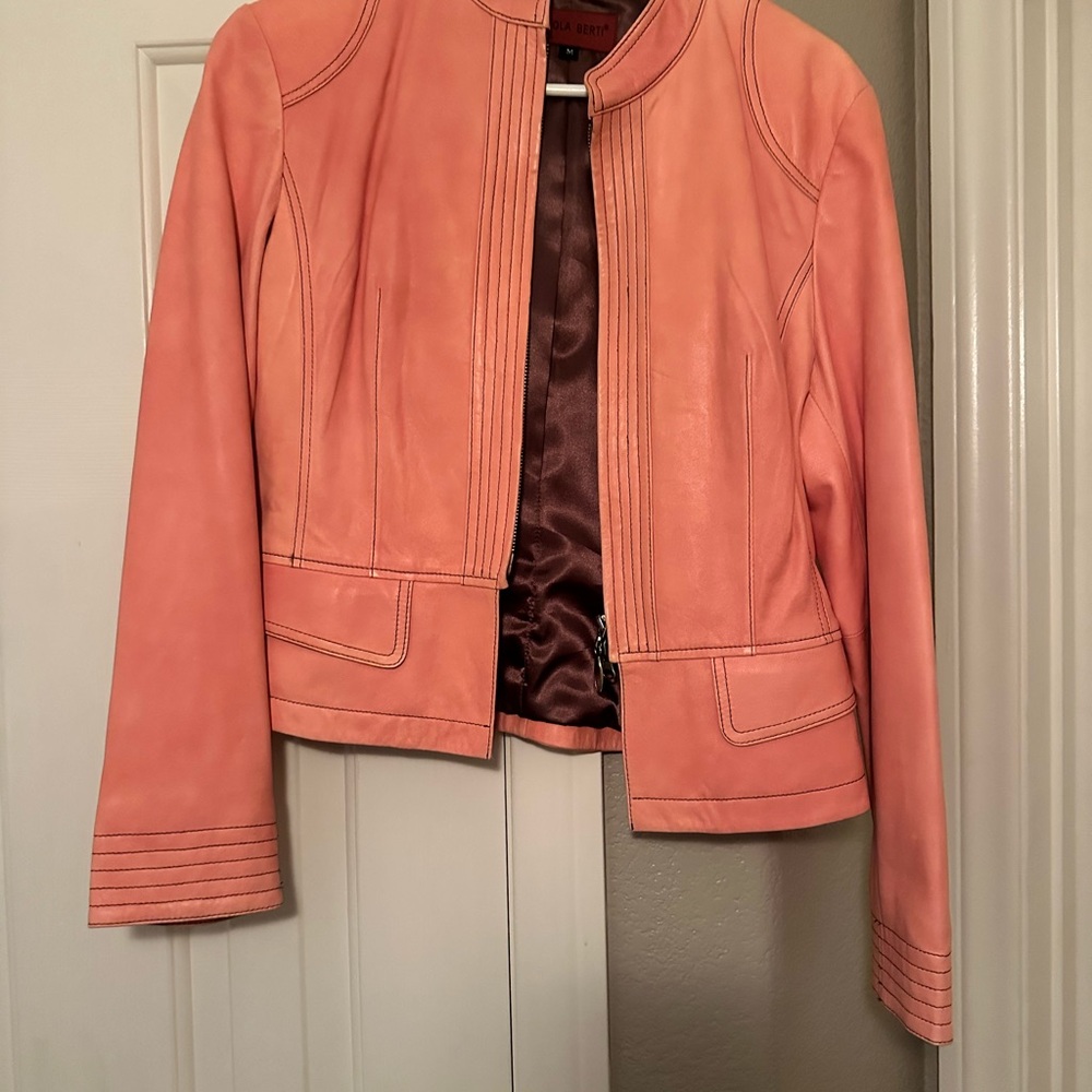 Coral Leather Jacket - Women's Tailored Boutique Sourced Zip-Front Coat